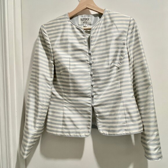 Vintage Jackets & Blazers - (4)  Vintage Kasper Work Office Minimalist Silk Lined Striped Blazer 6